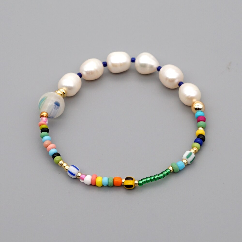andare2BOHO Reale Della Perla dell'acqua Dolce Del Braccialetto Dei Braccialetti Delle Donne patchwork Perline Boho di proprietà Regalo Dei Monili Pulseras Mujer Moda Fatti A Mano: ZZ-B200033G