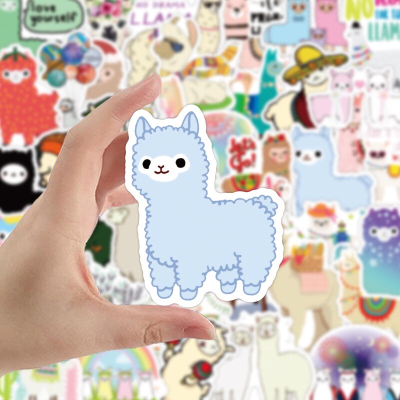 50 pièces lama alpaga mignon autocollant Kawaii dessin animé chameau mouton animaux autocollants pour enfants récompense autocollants Scrapbooking vélo voiture décalcomanie