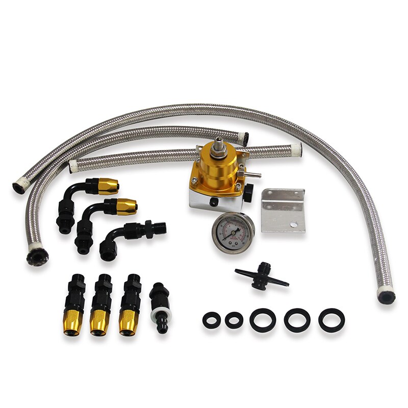 Universal Adjustable Fuel Pressure Regulator Oil 100psi Gauge AN 6 Fitting End-Black: Gold