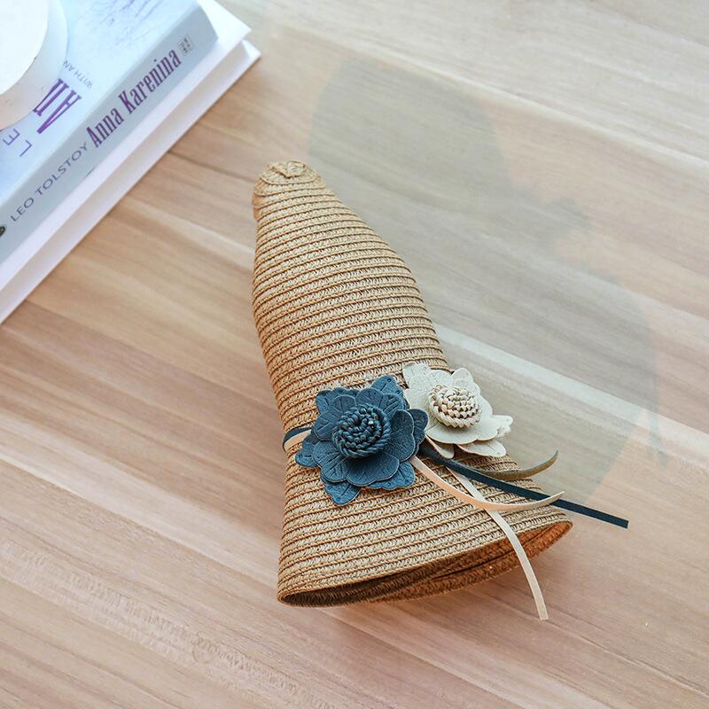 Wide Brim Straw Hat Women Flower Foldable Brimmed Sun Hat Summer Hats For Women