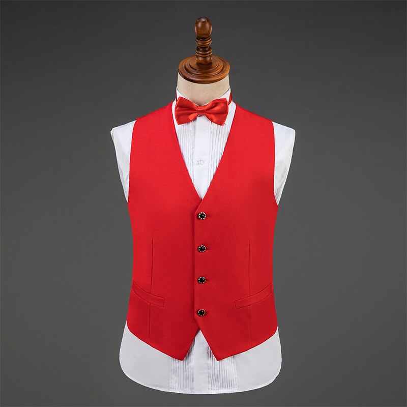 Men Vest Luxury Wedding Prom Waistcoat Mens+Bow Tie Solid Casual Vests Men Party Show Singer Men Clothing Gilet Homme