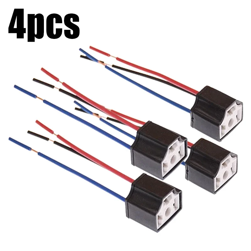 Portalámparas H4 para bombilla de coche, cableado de cable cerámico de 3 orificios, bombilla para faro de coche, enchufe de haz de luz, accesorios de luz para automóvil, 2/4/6/10 Uds.: Plata