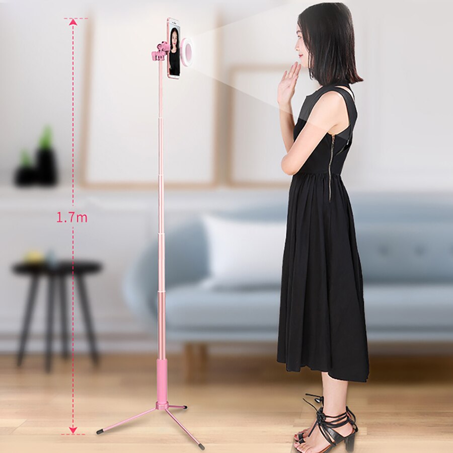 1.7 M Selfie Stok Telefoon Statief Met Dual Led Ring Licht Uitschuifbare Live Statief Stand Portret Vullen Licht Voor Iphone 7 8 Xiaomi