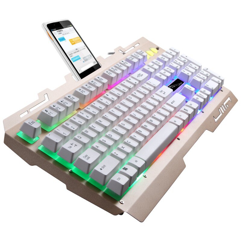 Wired Gaming Keyboard Mechanical feeling Waterproof with illuminated Backlit Keyboard for Gamers Computer keyboard iphone: White