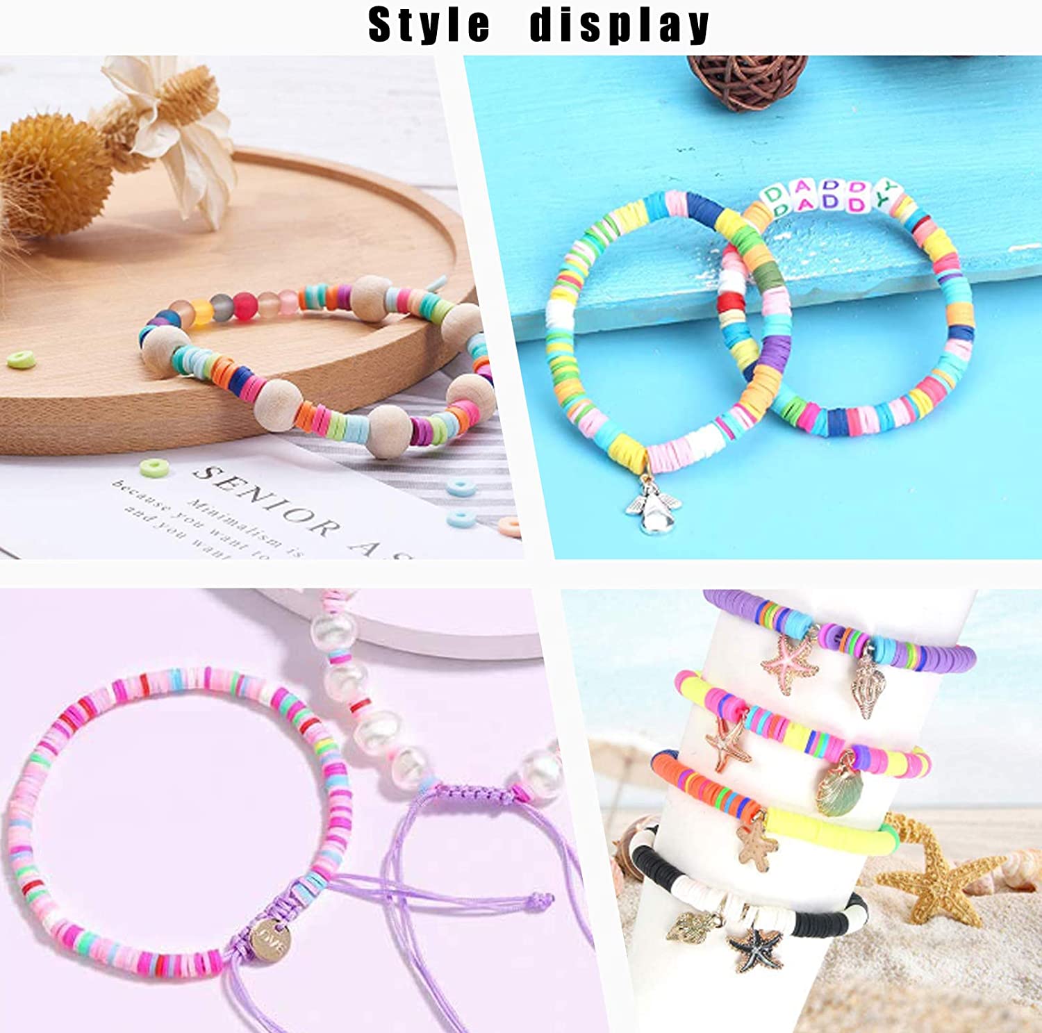 DIY Heishi Bead Style Stretch Bracelets Making Kits with Polymer Clay &amp; Acrylic &amp; Non-magnetic Synthetic Elastic Crystal Thread