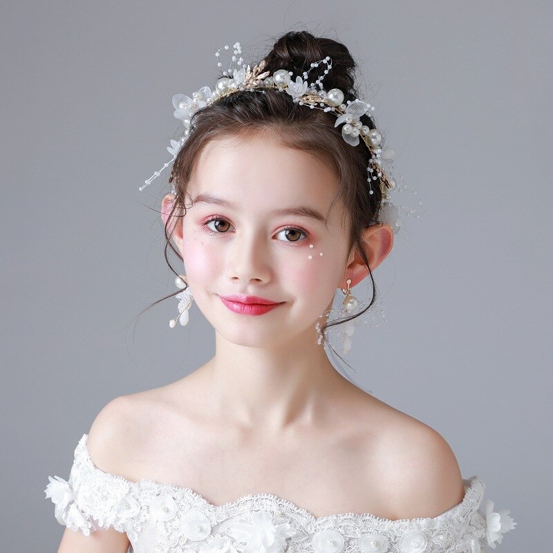 Girl Headband Princess Tiara Crown Decoration Bride Bridesmaid Wedding Girl Wreath Fresh and Beautiful Head Flower Kids Headwear: 2Pcs-White