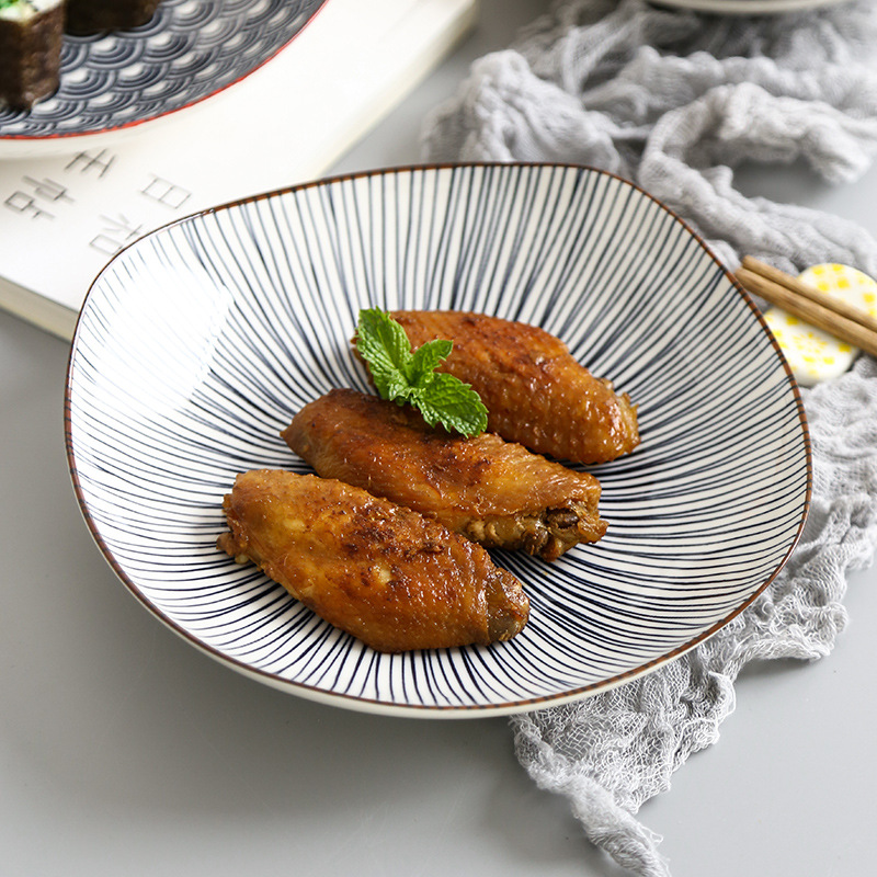 2 Stuks 8 "Vierkante Schotel Keramische Plaat Onderglazuur Kleur Schotel Dim Sum Gerecht Eenvoudige Thuis Schotel Vierkante Borden set Bloem Plaat