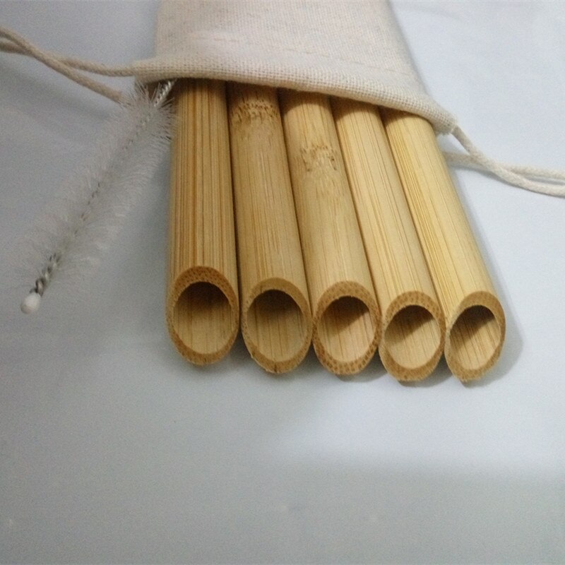 5 stk/sæt 20cm spids smoothie drikke halm miljøvenlig genanvendelig bambus sugerør stor bred boble mælk te drik halm børste
