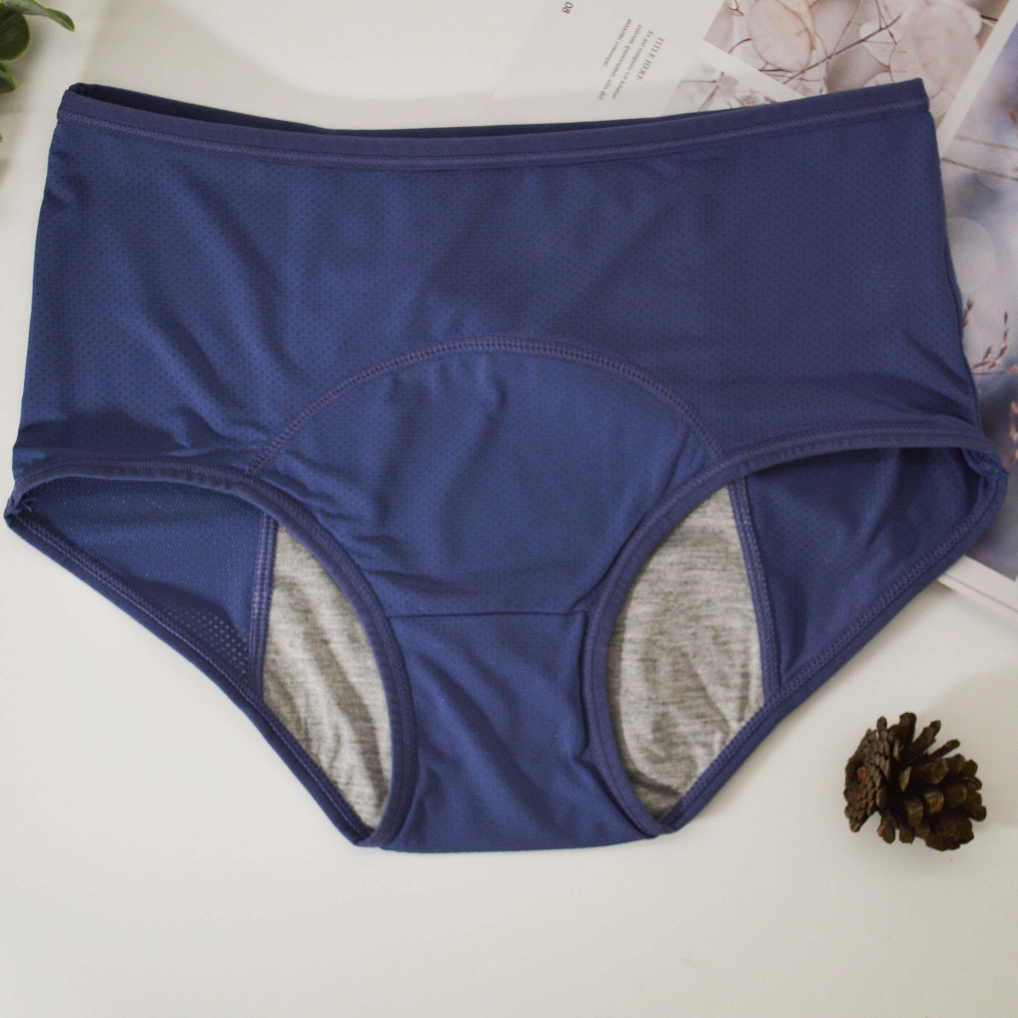 women's Leak Proof Pants Menstrual Transparent Waterproof Briefs Physiological plus size Underwear: XXL / Beige