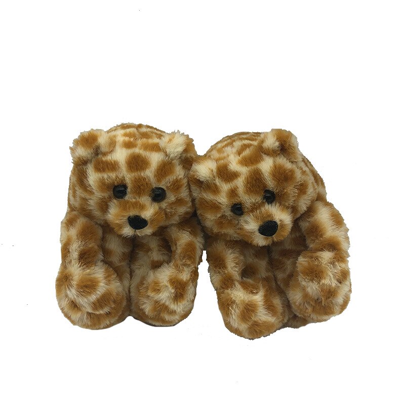 18-20Cm Kinderen Teddybeer Slippers Teddybeer Slippers Vloer Woninginrichting Pluche Dikke Katoenen Warme Schoenen winter