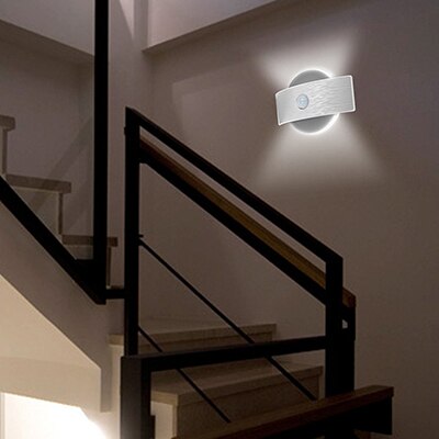 Oplaadbare LED Infrarood PIR Motion Sensor Nachtlampje Draadloze LED Wandlamp Auto On/Off voor Kid Pathway Trap muur Koelkast: Round / Warm white color