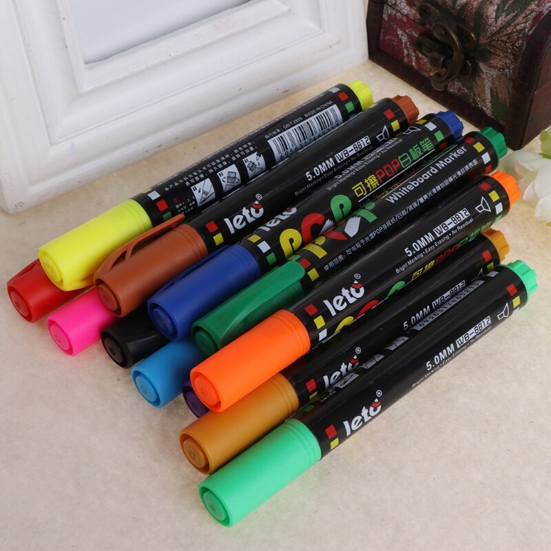 12 Color Whiteboard Marker Erasable Paper Glass Dry Erasing 5mm Writting Pen R66F