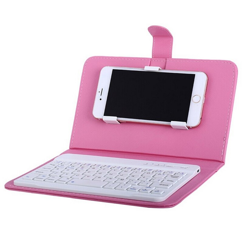 Funda de piel sintética para teclado inalámbrico, funda protectora portátil para iPhone 6 7, teléfono móvil con teclado Bluetooth: pink