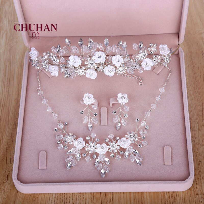 Chuhan luxo cristal conjuntos de jóias de noiva strass tiaras coroa colar brincos para casamento nupcial conjunto de jóias c358: Default Title