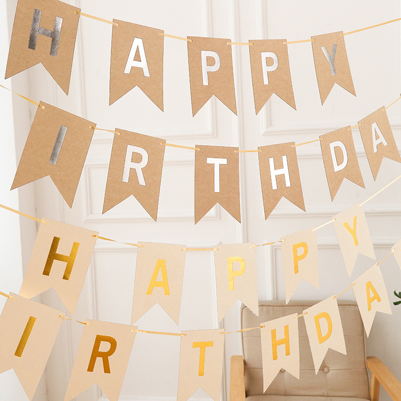 Juego de banderines dorados de Papel Kraft para niños y mujeres, banderas de cola de pez para hacer bricolaje, herramientas de decoración de de cumpleaños para hombres, 13 piezas por juego