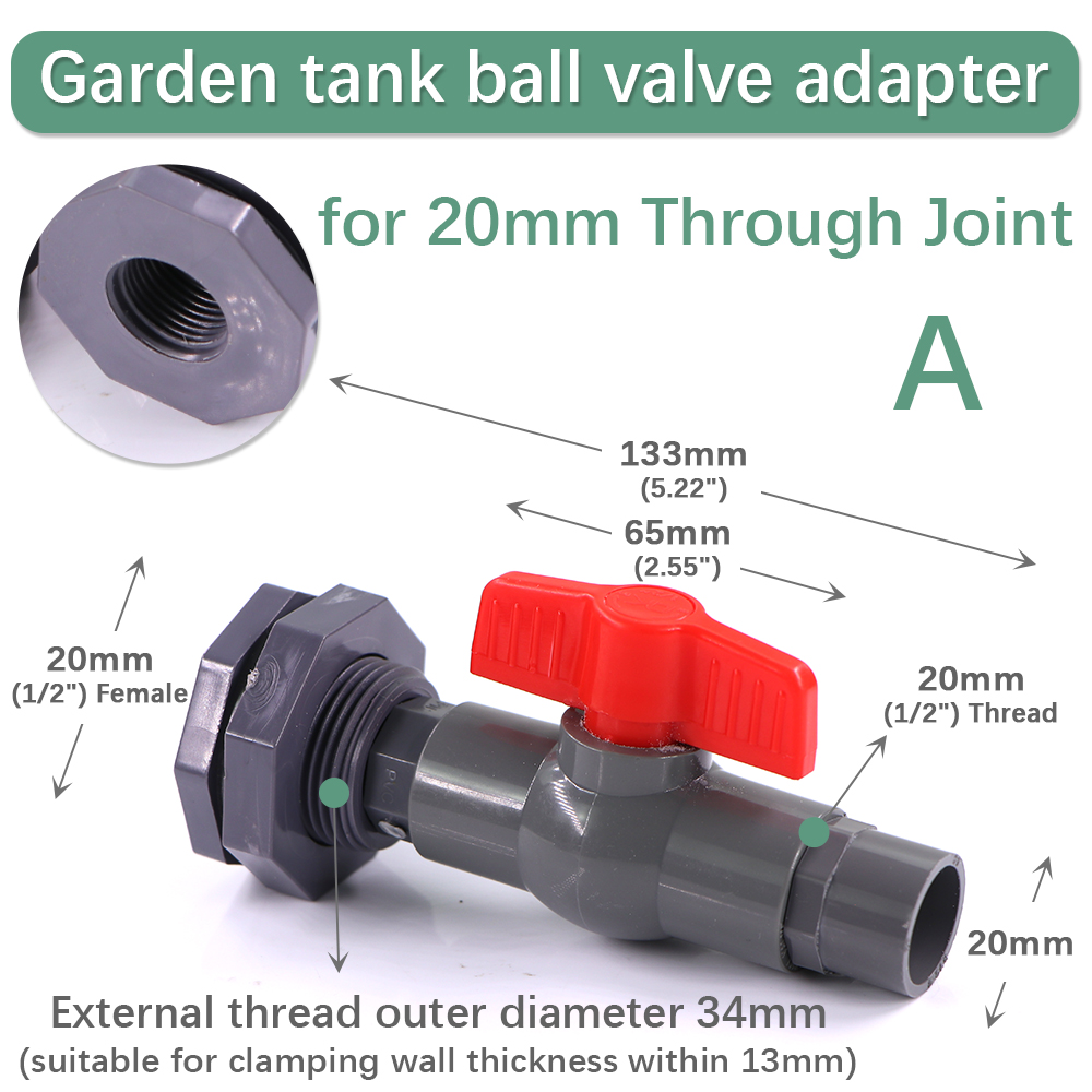 1/2" 3/4" 1" PVC Ball Valve Water Fish Tank Adapter Garden Irrigation Aquarium Pipeline Inlet Water Drain Joint Connect Repair: Brown / 1''