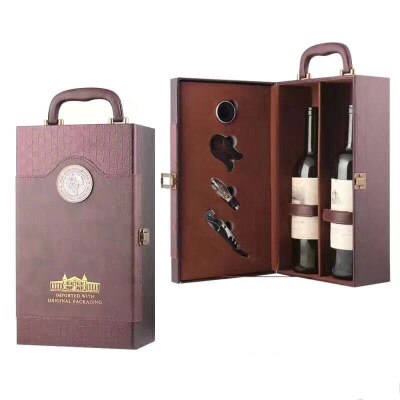 PU Leer hoogwaardige Wijn Dubbele Box 750 ml 2 Flessen Pakket Leer Wijn Geschenkdoos Effen Top- grade Commerciële Verpakking: 7