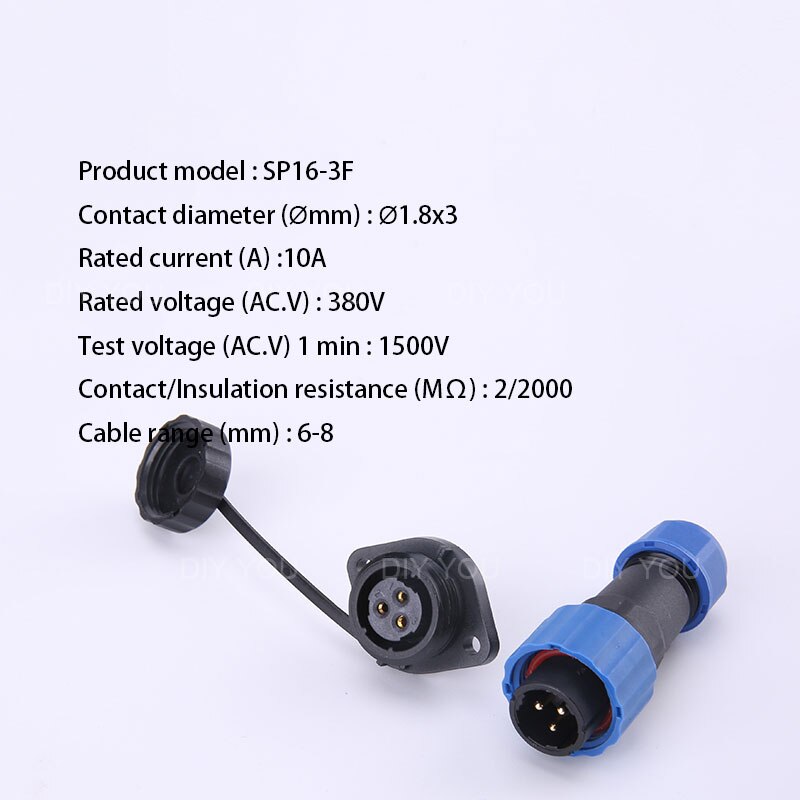 Sp16 ip68 vandtæt stik og stik 2 3 4 5 7 9 pin stik med 2 hullers flange type stik gør dig: Sp16-3f
