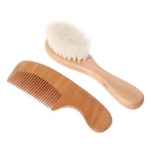 1 Set Baby Brush Comb Hair Head Massage Wooden Handle Wool Newborn Kids Care Kit