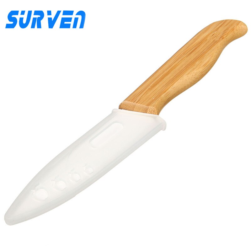 SURVEN-Juego de cuchillos de cerámica de Zirconia, 3 "4" 5 "6" pulgadas, mango de bambú con hoja blanca, frutas y verduras para pelar Kit de cocina, 4 Uds.