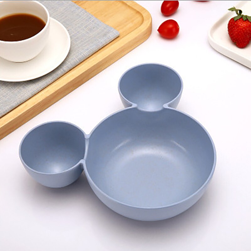 Sarjakuva vauvan astiasto infant food dining children bowl feeding set wheat straw kids dining plate: Sininen
