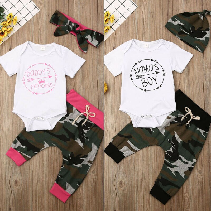 Neugeborenen freundlicher Baby Mädchen Jungen Camo Kleidung T-Shirt Strampler Hosen Trainingsanzug Outfits einstellen