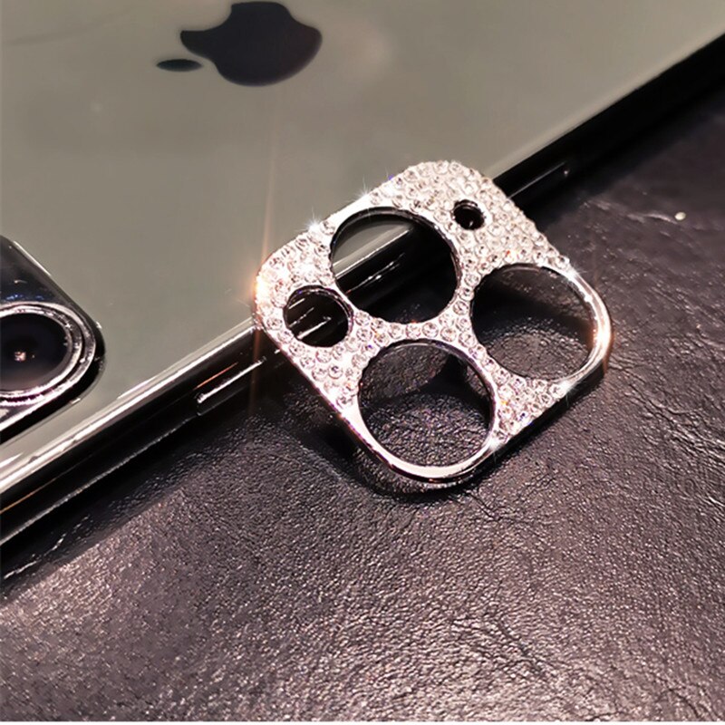 Bling Diamond Camera Lens Protective Ring Case For iPhone 11 11Pro Max Shining Rhinestone Camera Lens film Protector Cover: For iPhone 11 / Silver