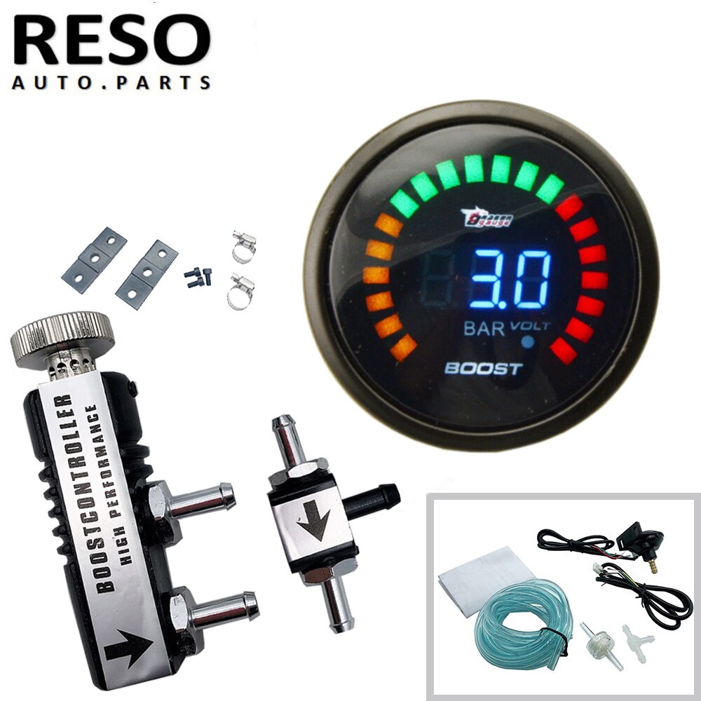 RESO--52mm Digital Electronic BOOST GAUGE 2" w/ 0-3 BAR Manual Boost Controller Kit Red/Blue/Black: Black