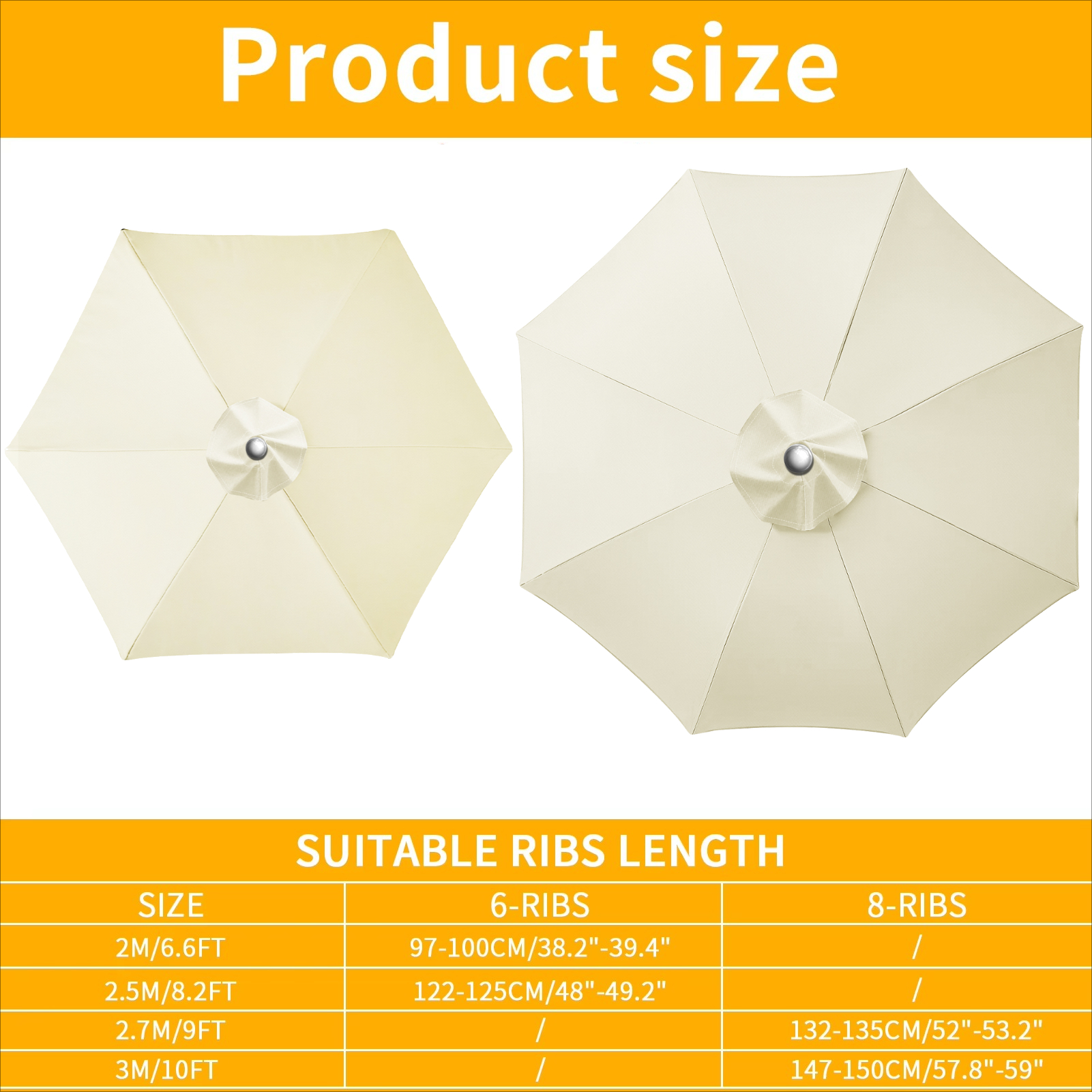 Parasol Replacement Cloth Outdoor Garden 2/2.5/2.7/3M Umbrella Cover Waterproof Sunshade Canopy For 6 Ribs/8 Ribs Parasol Cover