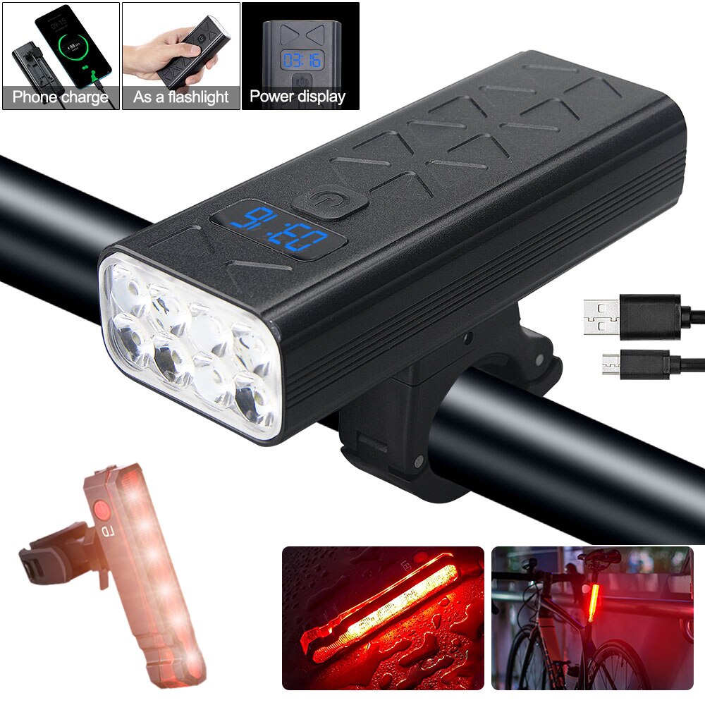 USB Vorderseite Fahrrad Licht 5 LED Fahrrad Lenker Lampe Digital Anzeige Radfahren Taschenlampe mit Typ-C Ladung Energie Bank Funktion: 8LED W Laser- hell