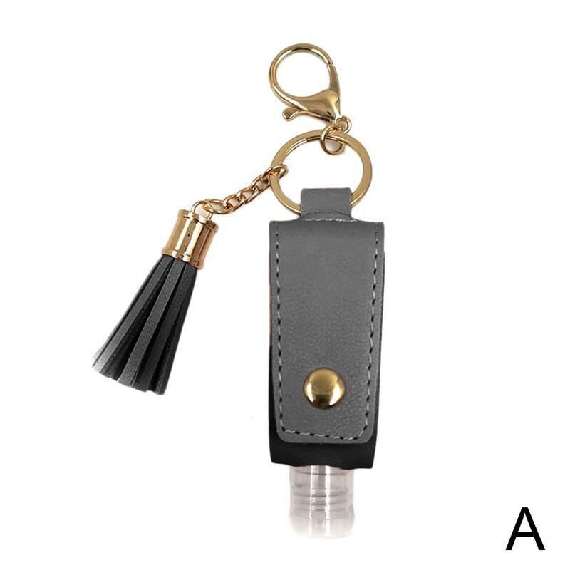 LLavero de Gel hidroalcohólico de 30ml, funda de desinfectante de manos, Mini botella de Gel hidroalcohólico portátil, Funda de cuero, llavero de salud: Negro