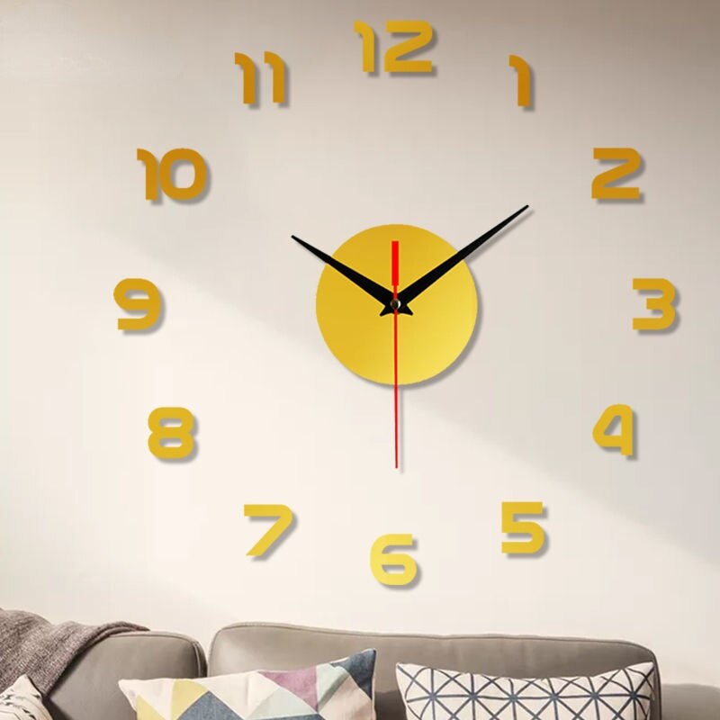 Modern Wall Clocks Digital DIY Wall Clock Free Punch Clocks Living Room Background Wall Stickers Decorative Clock: Gold / Diameter 100CM