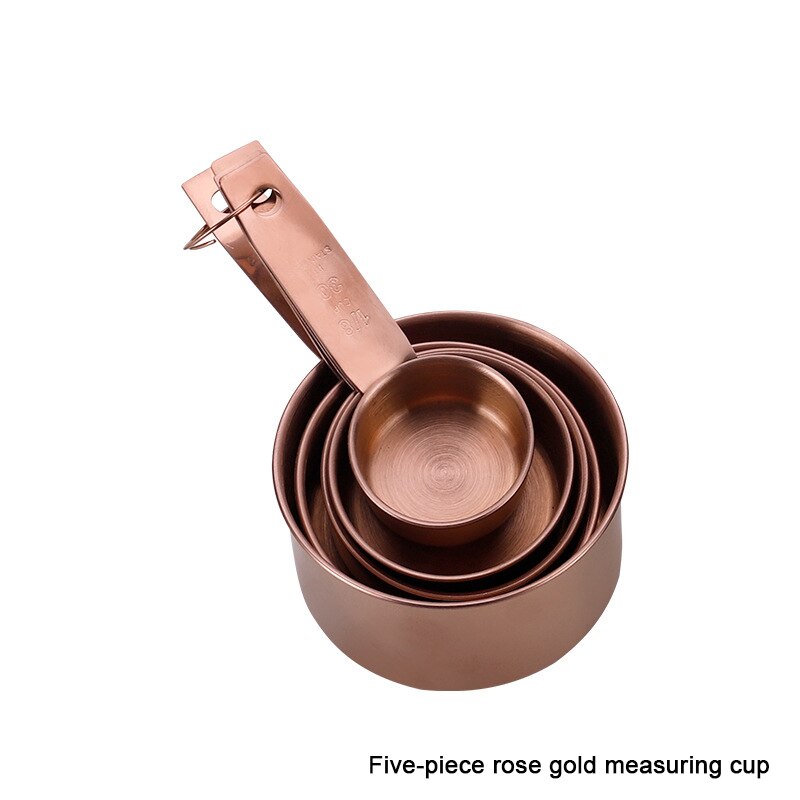 304 stainless steel kitchen measuring tool five-piece modern rose gold baking stainless steel measuring cup measuring spoon set: C