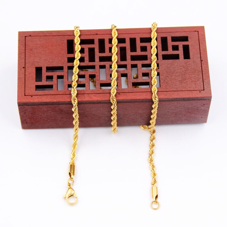 Collar de cadena de giro de oro Chapado en acero inoxidable para hombre y mujer, de 3MM, 316L, de bisutería, precio bajo