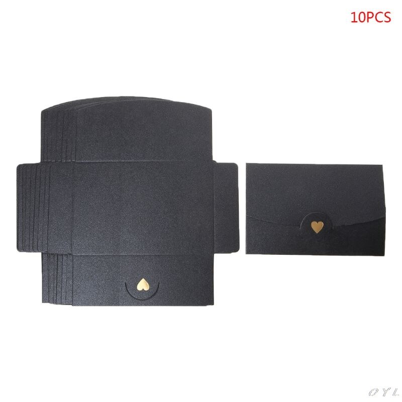 10pcs Blank Mini Heart Retro Paper Envelopes Wedding Party Invitation Envelope For Letter Greeting Cards: Black