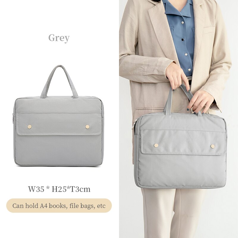 Woman Briefcase Waterproof Laptop Bag A4 File Handbag Briefcases Men Brief Cases Women's Business Office Portable Document Bags: Gray