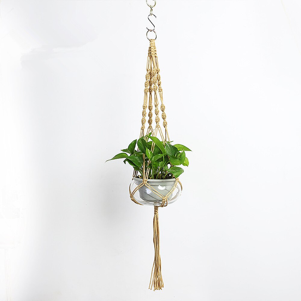 Grydelapper macrame planteophæng hængende planter kurv hamp reb flettet snor taske hjem haveindretning: Grå