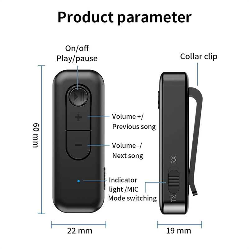 Y43A-Bluetooth 5.3 Audio Receiver Transmitter 3.5MM AUX With Mic Stereo Music Adapter For Headphones PC TV Car Speakers