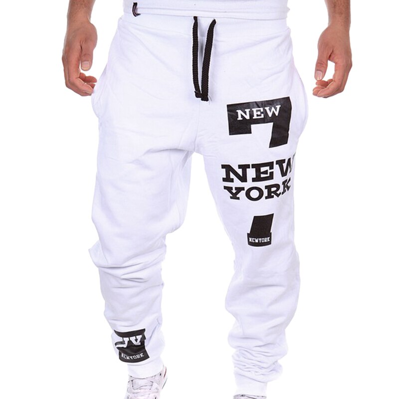 Loozykit Heren Casual Broek Brief Afdrukken Joggingbroek Man Lace-Up Losse Hip Broek Joggers Track Katoen Pants2: White-Long / Asian Size XL