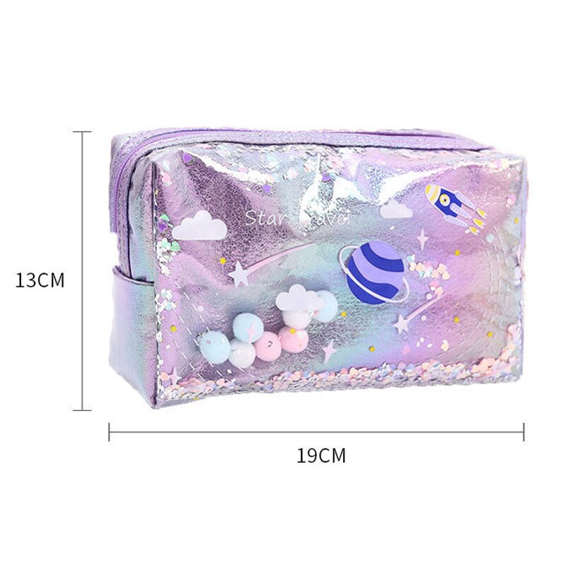 Leuke Etui School Briefpapier Grote Capaciteit Potlood Zak Pvc Quicksand Pailletten Make-Up Tas Levert Desktop Storage Pouch