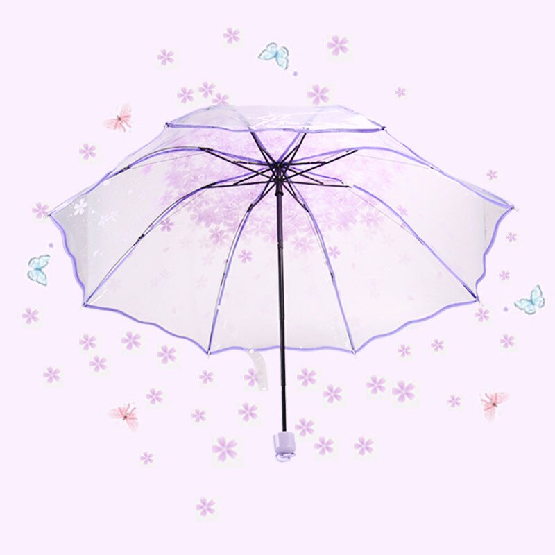 Mini Vrouwen Transparante Paraplu Creatieve Apollo Kersenbloesem Vouwen Vrouwelijke Winddicht Meisjes Art