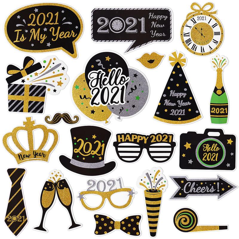 20pcs Year Photo Props Funny Festive Photo Booth Props Years Eve Party Supplies Happy Year Party Decorations
