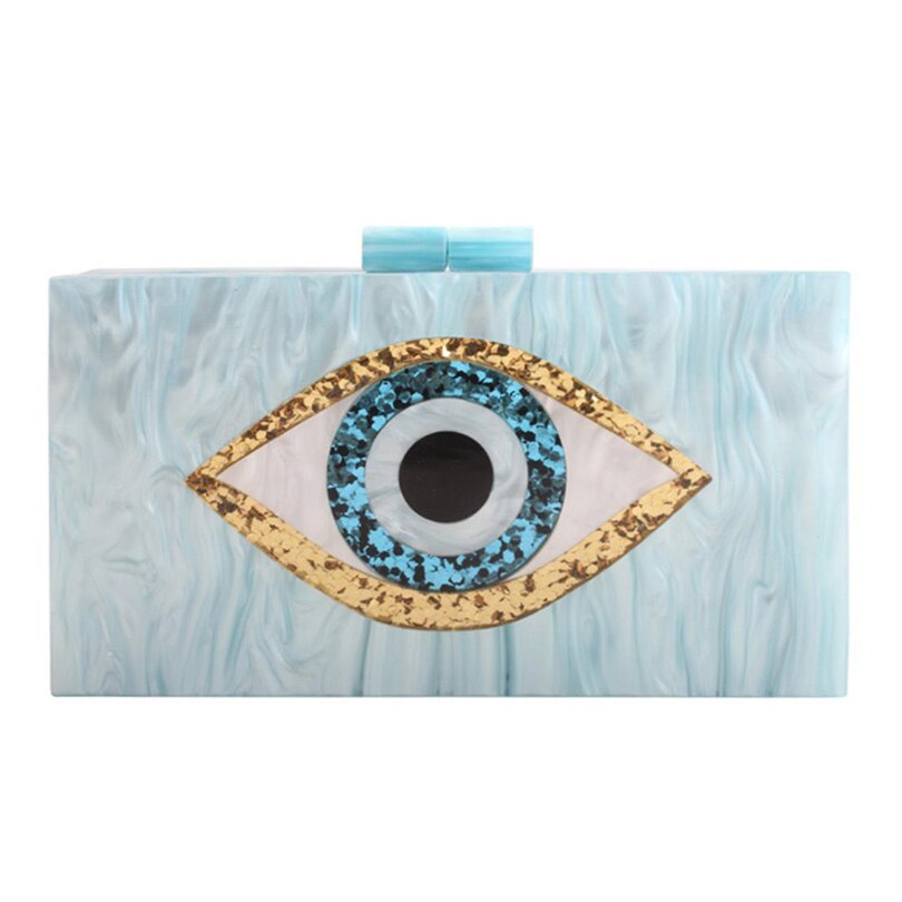 Patchwork Glitter Evil Eye Acrylic PVC Plastic Box Day Clutches Summer Beach Travel Evening Handbags Women cocktail Tote Bags: Blue