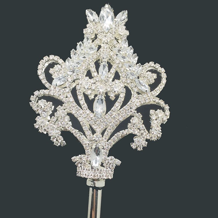 Varita de cetro de cristal ostentoso, Tiaras y coronas de Color dorado/plateado, cetro de rey, reina, boda, de desfile, disfraces, accesorios de mano: M(52CM)