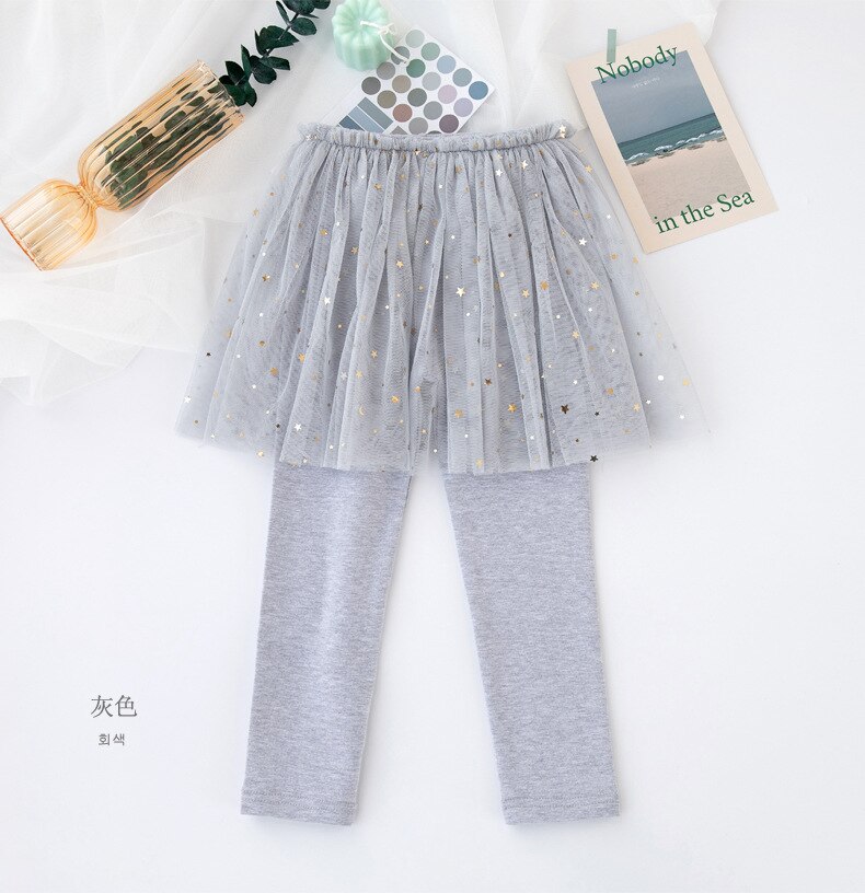 Girls Leggings with Skirt Children Spring Skinny Pants Solid Cotton Skirt-Pants Toddler Kids Leggins: gray / 100(2-3T)