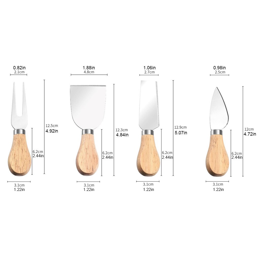 4 Steel Stainless Cheese Slicer Cutter Cheese Knives Set Cheese CutleryWood Handle Mini Knife Butter Knife Spatula &amp; Fork: 02