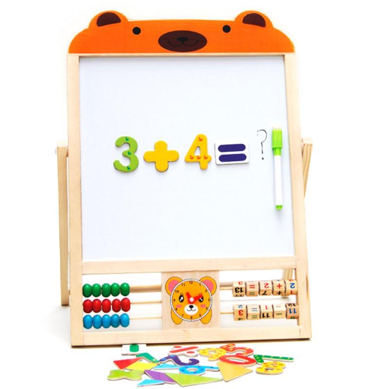 2 IN 1 KIDS Houten Schoolbord Ezel Stand Leren Boord Vinyl Trekken Krijtbord + Whiteboard Met Houten Standaard Onderwijs Set