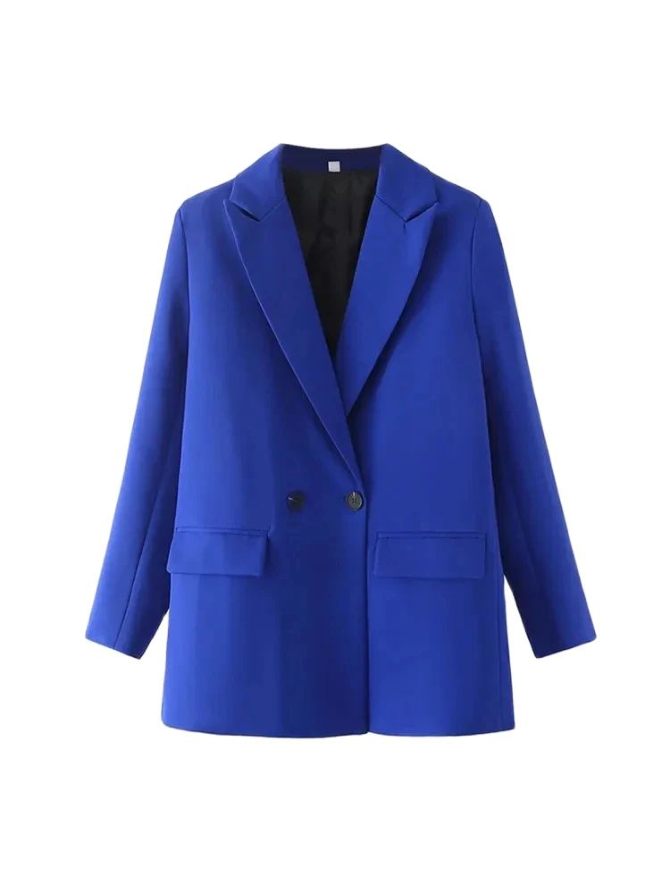 TRZA Vrouwen Chic Office Lady Double Breasted Blazer Vintage Jas Mode Notched Kraag Lange Mouw Dames Bovenkleding Stijlvolle Tops