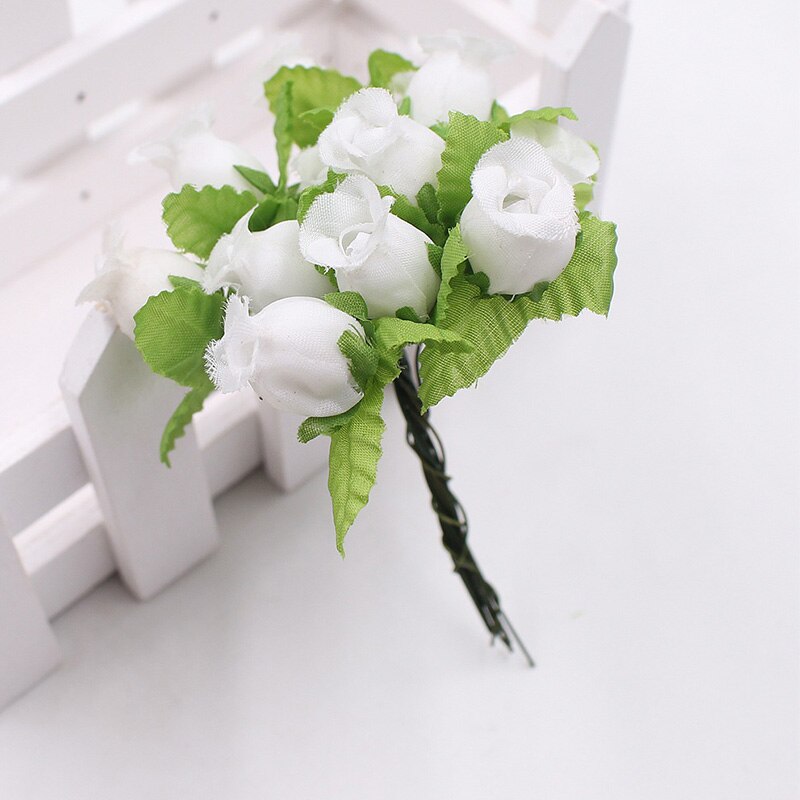1 bukett 12 blomhuvuden mini ros konstgjord siden blomgren små rosenknoppar för hemmet bröllopsfest gör-det-själv-inredning: 20