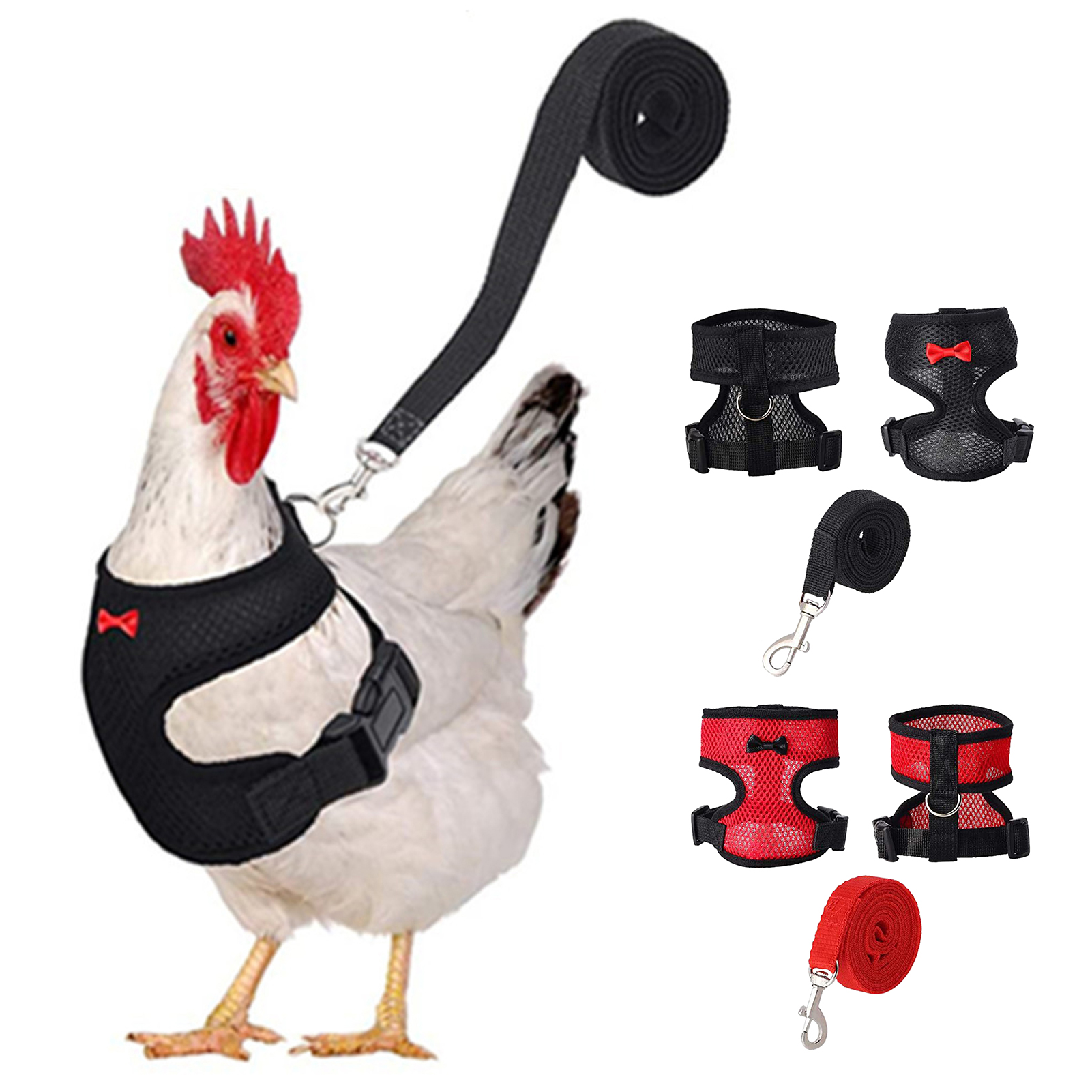 Harnais de poulet réglable, taille de poule, avec laisse assortie de 3,6 pieds, gilet respirant résistant et confortable pour poulet et canard